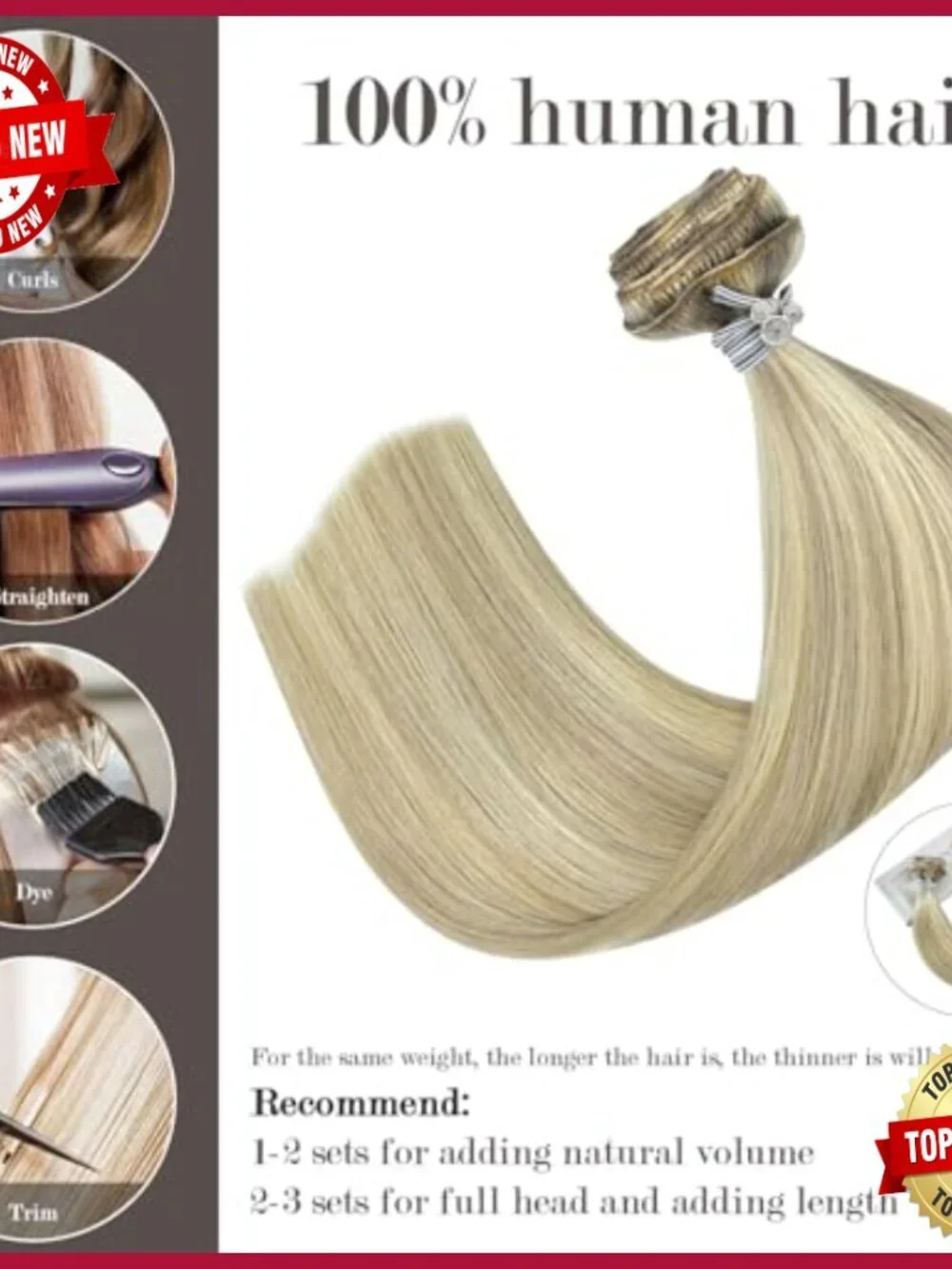 18 Inch Clip In Human Hair Extensions 70g 7pcs Straight Silky
